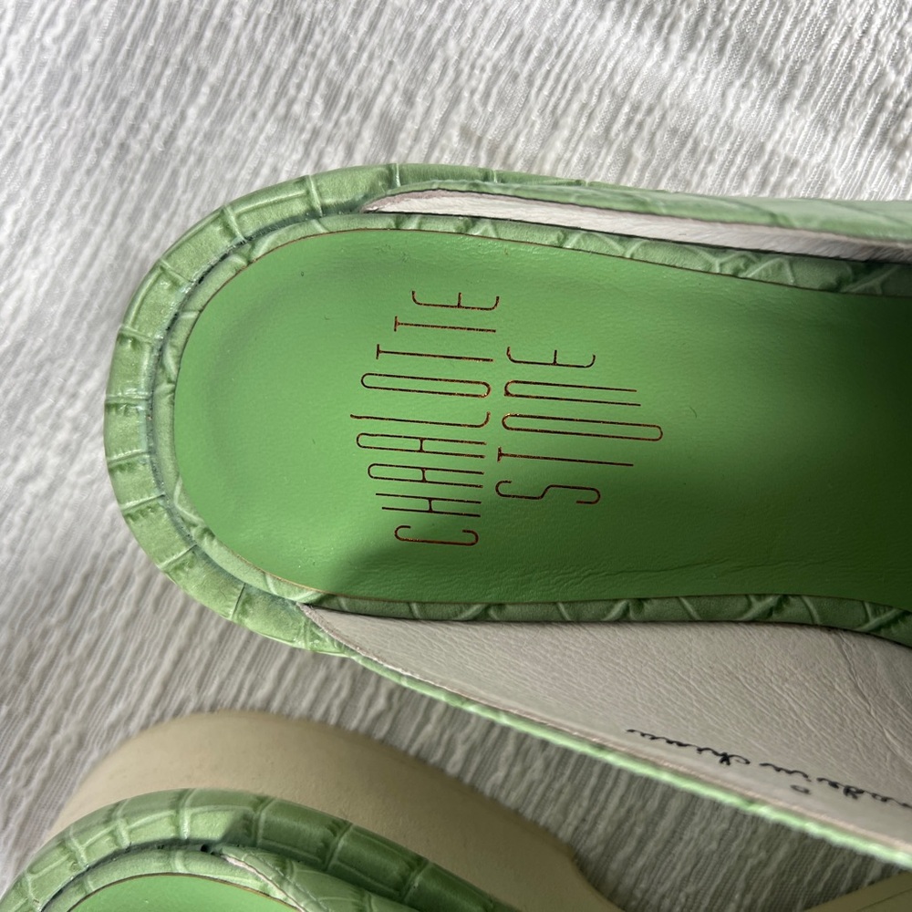 Charlotte Stone Duncan Backless Loafers - Light Green Alligator Design - Picture 3 of 7